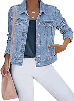 luvamia Women's Basic Button Down Stretch Fitted Long Sleeves Denim Jean Jacket