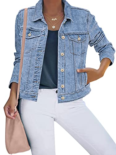 luvamia Women's Basic Button Down Stretch Fitted Long Sleeves Denim Jean Jacket