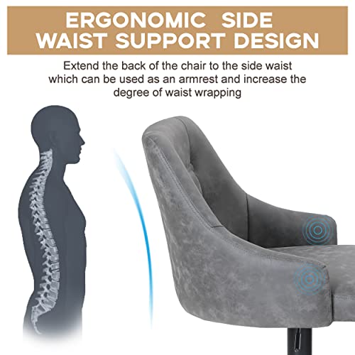 Alpha Home Swivel Bar Stool Adjustable Airlift Counter Height Bar Stool Kitchen Dining Cafe Hydraulic Pu Leather Bar Chair With Padded Back And Black Chromed Metal Base, Grey,1Pc #TOP3