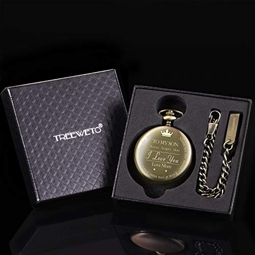 Image of TREEWETO Pocket Watch | Mother and Son Graduation Gift - Engraved 'To My Son, Love Mom' - For Him, Christmas, Valentine's Day, Birthday