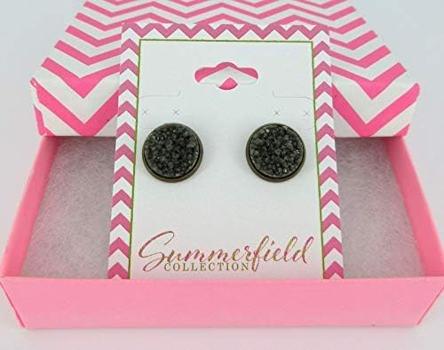 Antiqued Gold-tone Olive Green Faux Druzy Stone Stud Earrings (12mm) - Image 4