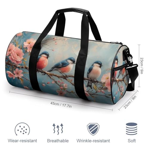 Abstract Colorful Spring Birds Travel Gym Bag for Women Men Retro Animal Cylindrical Duffle Bag Sport Workout Bag with Shoulder Strap2
