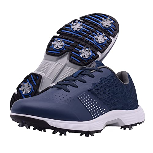 rhyoam Golf Shoes Men Spikes Golf Sneakers Breathable Hiking Shoes for Golfers Size Plus, blue, 12.5 UK-picture-44