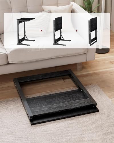 Image of Evermagin Folding TV Tray, Small C-Shaped TV Dinner Tray Table, Slide Under Couch Side Table for Recliner, Living Room, Bedroom, Black