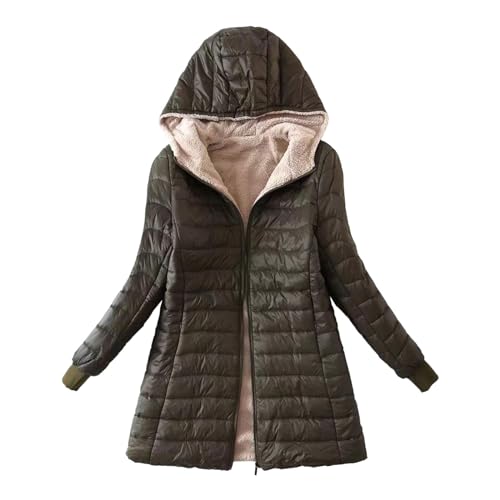 Chaqueta De Plumas Larga para Mujer De Talla Grande - Chaqueta De Algodón Ligera con Capucha - Abrigo De Invierno con Forro (Green, XXXL)