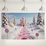 Winter Wonderland Süßigkeiten-Hintergrund, pfirsichfarbene süße Leckereien, Fantasie-Party-Dekorationen, Indoor/Outdoor-Fotografie-Hintergrund für Kindergeburtstage, Events, 180 x 109 cm