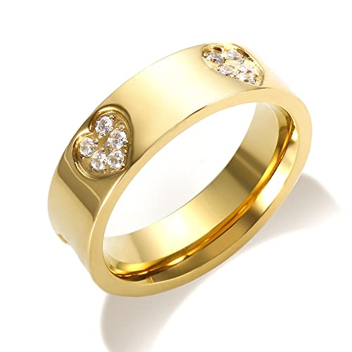 JINHUI Cubic Zirconia Heart Band Rings for Women Girl Couple, Cute Love Heart Plain Stackable Finger Ring Wedding Love Promise Ring, Size 7