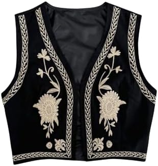 Verdusa Women's Cowgirl Vest Western Outfit Linen Vest Embroidere...