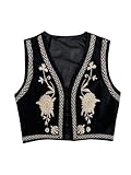 Verdusa Women's Cowgirl Vest Western Outfit Linen Vest Embroidered Boho Tops Black Medium