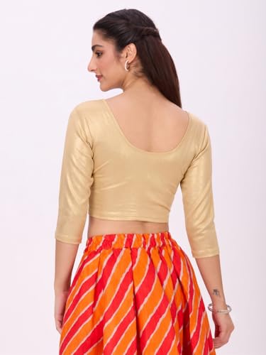 Image of Plus Size Round Neck Stretchable Shimmer Blouse Gold