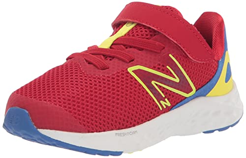 New Balance Baby Boys Fresh Foam Arishi V4 Hook and Loop Running Shoe, Team Red/Marine Blue/Cosmic Pineapple, 3 Infant