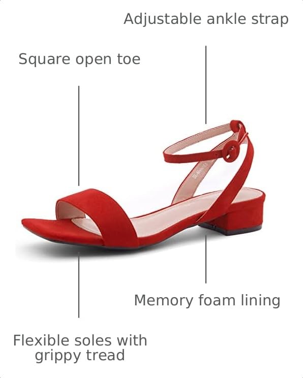 Image of Shoe Land Low Heels for Women 1 Inch Chunky Block Heeled Sandals Square Open Toe Strappy Ankle Strap Dressy Sandals for Wedding Prom Party Office