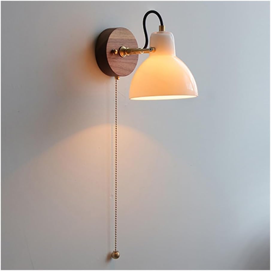 Modern Vintage Wall Sconce with Glass Lampshade and Pull Switch, Wall