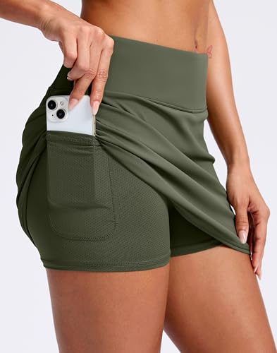 Image of SANTINY Skorts for Women with Pockets High Waisted Golf Skirts with Shorts A Line Athletic Tennis Skirt for Casual Pickleball