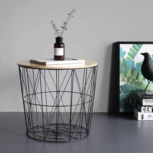 Makamsui Nesting End Table with Storage, Multifunctional Retro Wire Coffee Tables Round Metal Basket Nesting Accent Side Tables for Living Room Bedroom Home Book Toys Blanket Storage Basket Black Mid