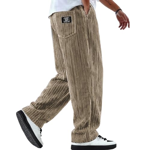Pantalon de jogging long en velours côtelé homme cordon coupe droite uni