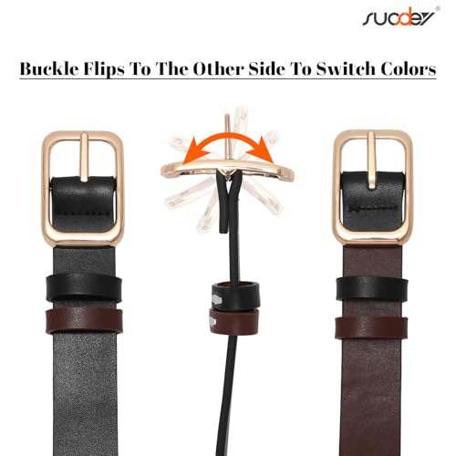 SUOSDEY Women Reversible Leather Belts for Jeans Pants Dresses Ladies Belts with Fashion Gold Buckle, Black/Brown4