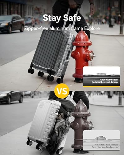 LUGGEX Checked Suitcase with Spinner Wheels, 28 Inch Aluminum Frame Zipperless Polycarbonate Hard Shell Suitcase, Blue4