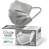 【全国マスク工業会会員】 マスク 不織布 血色 カラーマスク 50枚入 肌に優しい 柔らか・快適 ファッションマスク 3層構造 高密度フィルター 耳が痛くなりにくい ふつうサイズ 男女兼用 (ライトグレー)