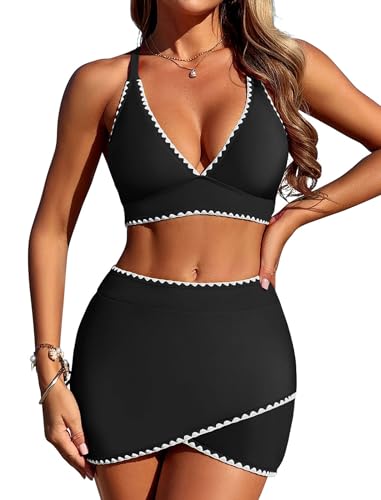 ZAFUL Women's High Waisted Bikini with Skirt Whip...