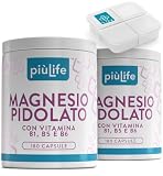 Magnesio Pidolato Puro Con B1, B5, B6 PiùLife, Forma Organica Biodisponibile, Sale Di Magnesio dell’Acido Pidolico, Benessere Fisico e Mentale, Ricarica per il Corpo, 360 Capsule Vegetali