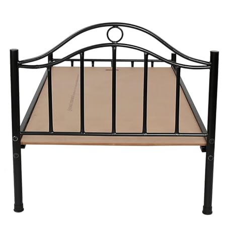 Image of Globally Indian Single Size Metal Bed Frame with Plyboard Support | Heavy Duty Wrought Iron Bed | Noiseless Strong Structure | Under-Bed Storage Space | Easy DIY Assembly Bedroom Furniture (Black)