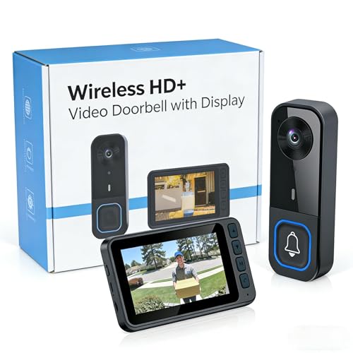 Sonnette Sans Fil avec Caméra Extérieure Étanche IP65, Visiophone Sans Fil Longue Portée 1000mAh, Interphone Video Sans Fil 120m, Écran IPS 4.5 Pouces,...