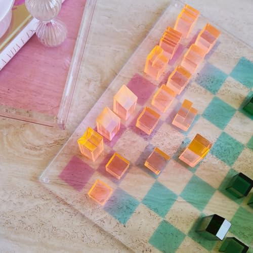 Juego de ajedrez y damas de acrílico Lucite miniatura 2