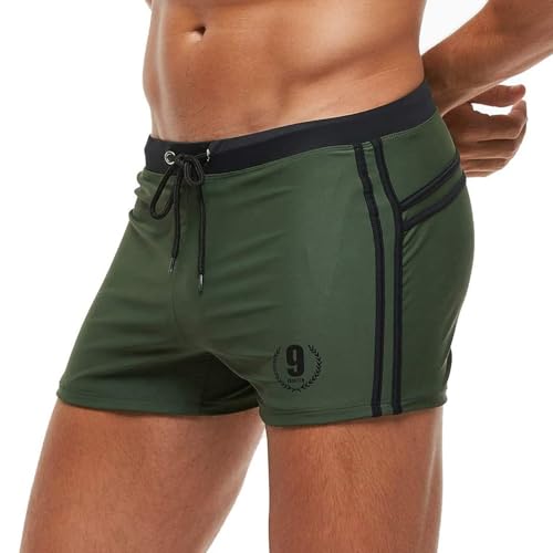 Arcweg Badehose Herren Eng Kurz Badeshorts mit Tunnelzug Schwimmhose Wassersport Kurze Hose UV Schutz Jungen Schwimmwear Oliv XL(EU)-MarkeGröße XXL