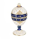 QIFU-Hand Painted Enameled Faberge Egg Style Decorative Hinged Jewelry Trinket Box Unique Gift for Home Decor