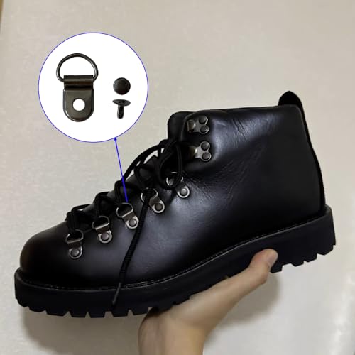 TQFXGLL 100 Sets Metal Boot Shoelace Hooks, D-Ring Boot Lace Hook Buckle Fitting, 4 Colors Shoe Hooks with Rivets for Repair Hiking Boots