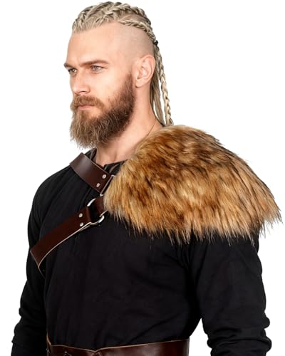keland Herren Wikinger Fell Schulterüberwurf Schulterfell Kunstfell Mittelalter Fell Schulter Rüstung (Braun)