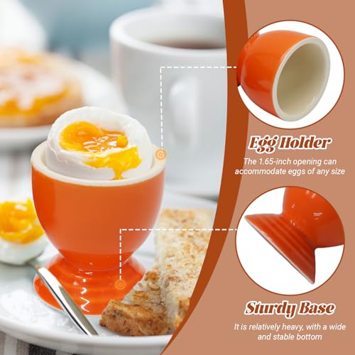 Image of Orange Egg Cup Set of 2, Stoneware Ceramic Boiled Egg Holder