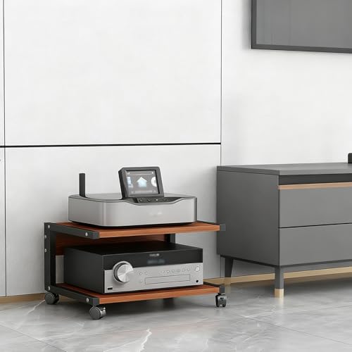 Meuble TV moderne couleur teck avec roulettes et double plateau compact - 2