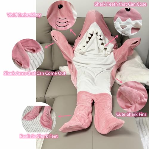 Image of Pink Shark Blanket for Adults and Kids - Sleeping Bag, Onesie Cosplay Costume, Gifts (M, Please Refer to Size Chart Before Purchasing)