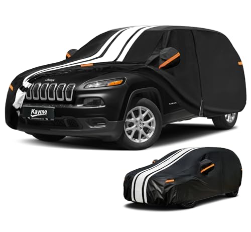 Image of Kayme Jeep Cherokee Car Cover Waterproof All Weather for Automobiles | Custom Fit for Cherokee (2013-2023), Gift with Tape /Towel /Bag, Outdoor Full Exterior Cover Rain Snow Sun UV Protection.