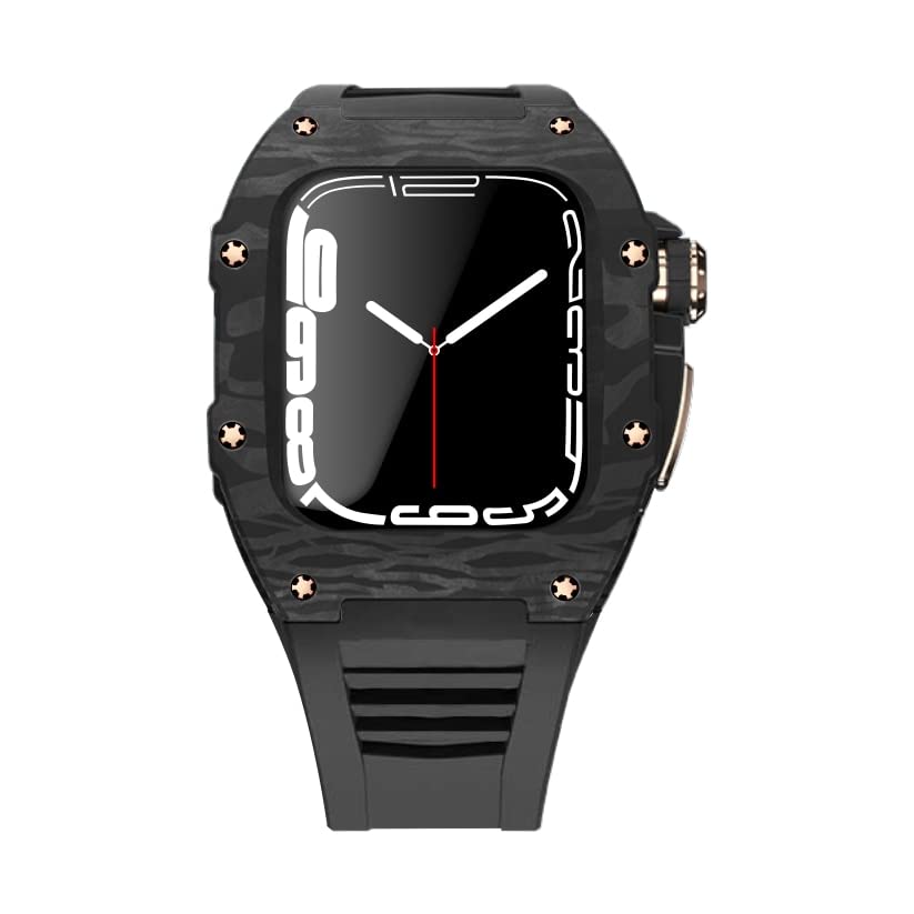 Kit modification Apple Watch 7 45mm : étui fibre de carbone et bracelet caoutchouc iWatch 6 5