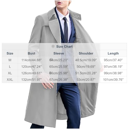 YRAETENM Mens Trench Coat Classic Lapel Long Jackets Fall Winter Overcoat - image 5