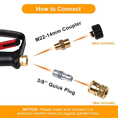 Mekoh High Pressure Washer Short Gun, 5000 Psi 12 Gpm Industrial Pressure Power Water Spray Gun, With 5 Nozzle Tips, 1/4'' Outlet, 3/8'' Quick Connect，M22-14Mm Fitting, Ptfe Tape And Car Sponge #TOP3