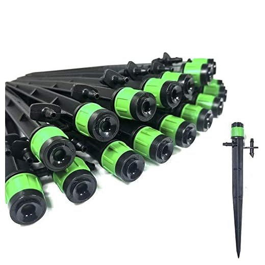 (100-PACK) - 1/4" Inch 360 Degree Drip Emitter On 5" Stake Sprayer Adjustable Flow 0-20 GPH, Fits 1/4 (4-6mm) Irrigation Tubing - Micro Bubbler Drippers for Drip Irrigation (100 Pack Dripper on Stake)