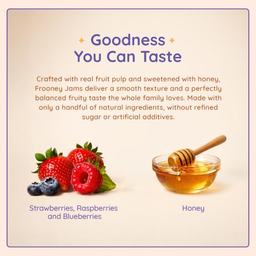 Image of Frooney Mixed Berry Jam Sweetened with Honey | 100% Pure Natural Jam | No Refined Sugar | Real Berry Blend | No Artificial Colours or Preservatives | Small Batch Fruit Spread | Clean Label Breakfast Jam /350g