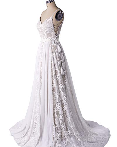 Women's Bohemian Wedding Dresses Spaghetti Strap With Adjustable Drawstring Lace Bridal Gowns (Picture Color,Us12) #TOP2