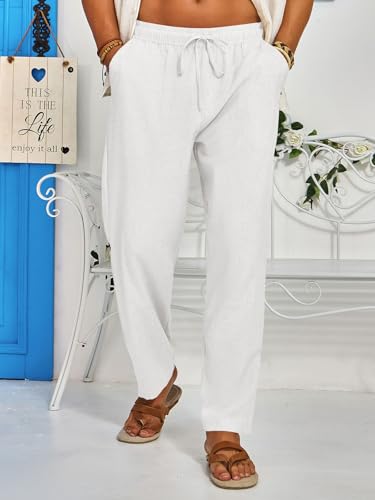 Runcati Mens Casual Linen Pants Elastic Waist Drawstring Summer Beach Pants Lightweight Loose Fit Yoga Trousers2