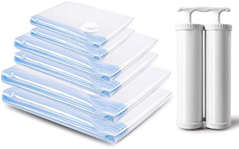 MRS BAG Strong Vacuum Storage Bags 6 Pack (2Large + 2Medium + 2Small) Space Saver Bags Reusable with Double Hand Pump, Space Saver Bags for Clothes, Duvets, Bedding & Travel Packing