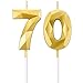 Produktbild BBTO 70. Geburtstag Nummer Kerzen 3D Diamant Form Kuchen Kerzen Zahl 70 Kuchen Topper Dekoration für Geburtstag Hochzeit Jahrestag Feier Lieferung, Gold