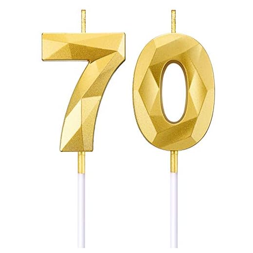 Velas de Número de Cumpleaños 70 Velas de Pastel en Forma de Diamante 3D Topper Decoración de Torta de Número 70 para Celebración Aniversario Bodas Cumpleaños, Oro