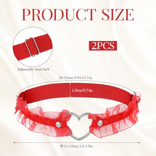 2 Pcs Red Garter Belt Adjustable Heart Lace Thigh Garter, Red Heart Garter Red Leg Garter Red Lace Garter Red Garter with Heart Elastic Leg Garters Belt for Women Parties2