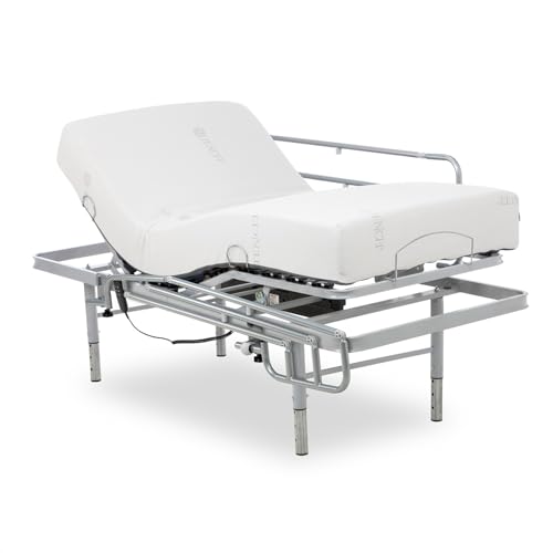 Geriafy – Cama Articulada con colchón viscoelástico con Funda Tencel | Patas Regulables y barandillas (80x190 cm, Mando por Cable)
