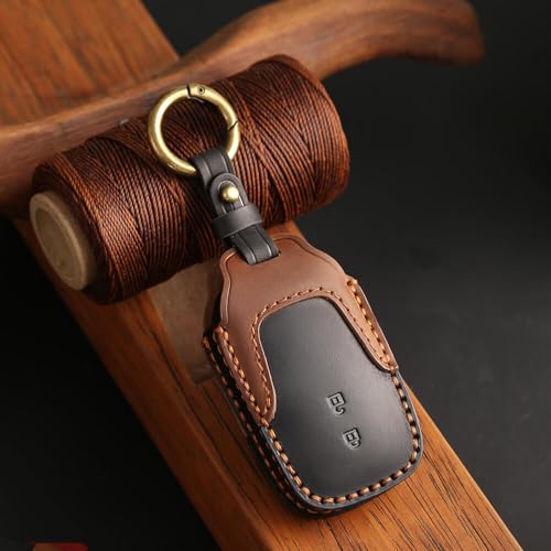 Image of Keyzone Dual Leather Key Cover for Toyota Innova Crysta, Innova HyCross, Hilux 2 Button smart Key (Black-Brown)