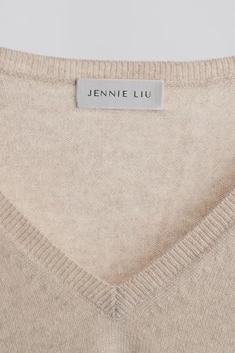 Image of JENNIE LIU Women's 100% Pure Cashmere Long Sleeve Pullover V Neck Sweater